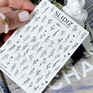 Слайдеры для ногтей на водной основе, черно-белые ветки, цветочки