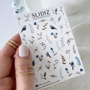 Cлайдери для нігтів SLIDIZ 096 на водній основі, пташки, мутлики, польові квіти