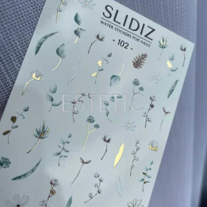 Cлайдери для нігтів SLIDIZ 102 на водній основі фольговані, золото, зимові квіти