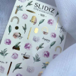 Cлайдери для нігтів SLIDIZ 106 на водній основі фольговані, золото, квіти, листя, написи