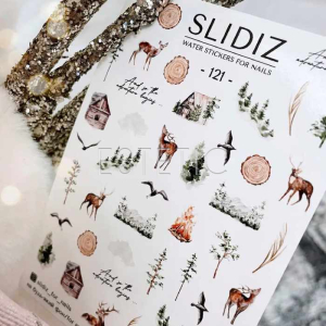Cлайдери для нігтів SLIDIZ 121 на водній основі з білою підложкою, зимовий ліс