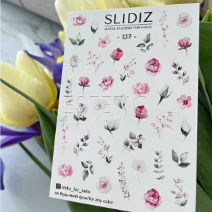 Слайдеры для ногтей SLIDIZ 137 на водной основе, пионы peonies
