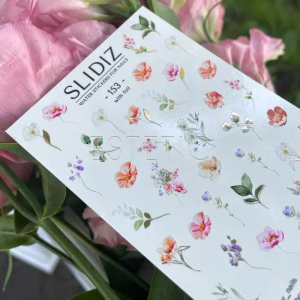 Слайдеры для ногтей SLIDIZ 153 на водной основе фольгированные, цветы