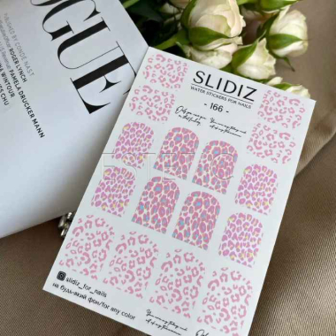Слайдеры для ногтей SLIDIZ 166 на водной основе, принт розовый леопард