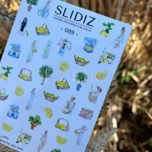 Cлайдери для нігтів SLIDIZ 089 на водній основі, дизайни з лимонами