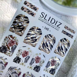 Слайдеры для ногтей SLIDIZ 146 на водной основе фольгированные, принт тропики