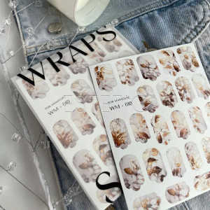 Плівки для манікюру SLIDIZ WM-010 принт квіти на світлому фоні