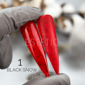 Гель-лак SAGA Black Snow 01 красный с черной крошкой, 9 мл