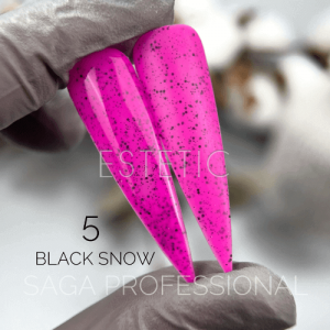 Гель-лак SAGA Black Snow 05 неоновий рожевий з чорними крихтами, 9 мл