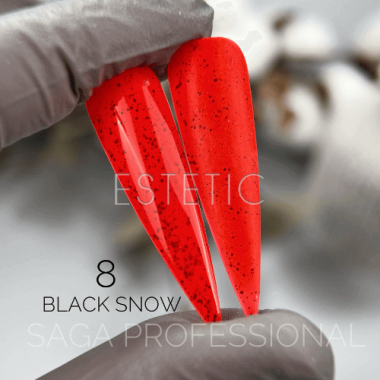 Гель-лак SAGA Black Snow 08 яскравий коралово-червоний з чорними крихтами, 9 мл