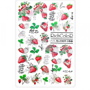 Слайдер для ногтей RichcoloR FOIL 58 фольгированный клубничный дизайн, золото.