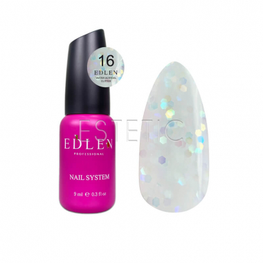 Жидкий гель EDLEN Water Acrygel №16 Glitter молочный с глитером, 9 мл