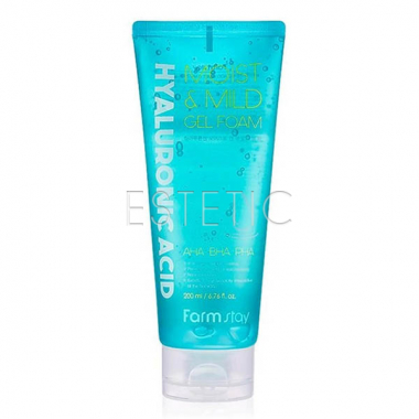 Гелевая пенка для умывания FarmStay Hyaluronic Acid Moist & Mild Gel Foam увлажняющая, 200 мл