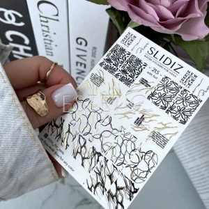 Cлайдери для нігтів SLIDIZ 215 на водній основі фольговані золото, текст, абстракція, квітковий принт
