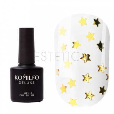 Топ Komilfo No Wipe Star Nails Gold Top с золотыми звездочками с УФ фильтрами, 8 мл