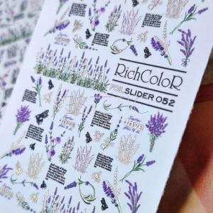 Слайдер для ногтей RichcoloR FOIL 52 фольгированный, лаванда, текст, серебро