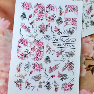 Слайдер для ногтей RichcoloR FOIL 41 сакура, текст, надписи, сердце, золото