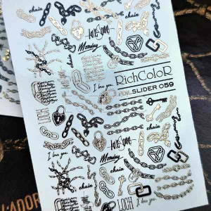 Слайдер для ногтей RichcoloR FOIL 59 цепочки, ключики, замочки, текст, золото