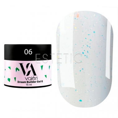 Гель для наращивания Valeri Dream Builder Gel 006 молочный с розовым оттенком и зелеными блестками, 15 мл