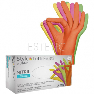 Перчатки нитриловые разноцветные STYLE Tutti Frutti , р.S (50 пар в уп.) 1 пара