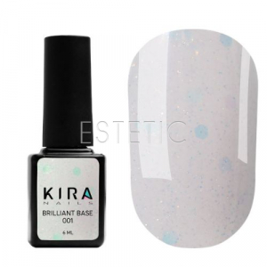 Камуфлирующая база Kira Nails Brilliant Base 001 молочная с опаловым брокатом, 6 мл