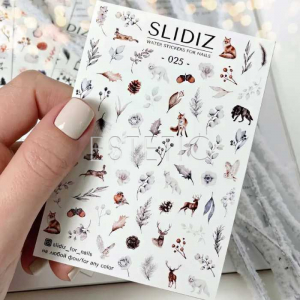 Cлайдеры для ногтей SLIDIZ 025 на водной основе, зима, лес, животные