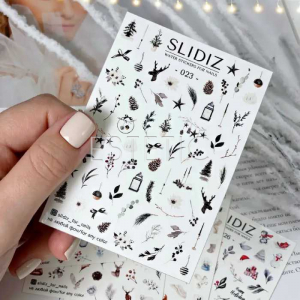 Cлайдеры для ногтей SLIDIZ 023 на водной основе, зима, Новый год, Рождество