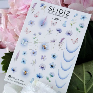 Cлайдери для нігтів SLIDIZ 301 на водній основі, весна, лунки, квіти, метелики