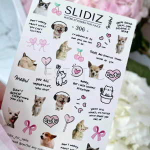 Cлайдери для нігтів SLIDIZ 306 на водній основі, котики, меми