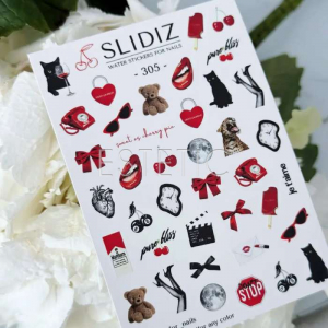 Cлайдеры для ногтей SLIDIZ 305 на водной основе, любовь, стиль Cherry