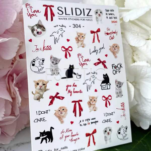 Cлайдеры для ногтей SLIDIZ 304 на водной основе, котики, бантики