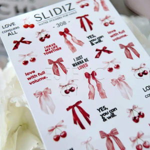 Cлайдери для нігтів SLIDIZ 308 на водній основі, вишня, бантики