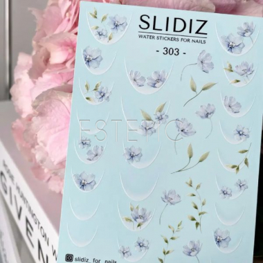 Cлайдеры для ногтей SLIDIZ 303 на водной основе, цветы, френч
