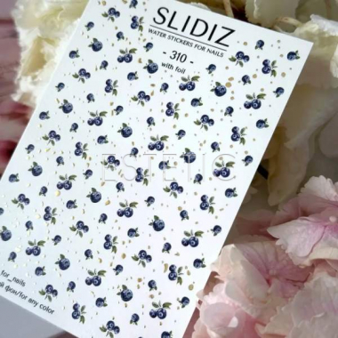 Cлайдеры для ногтей SLIDIZ 310 на водной основе фольгированы золотом, черника