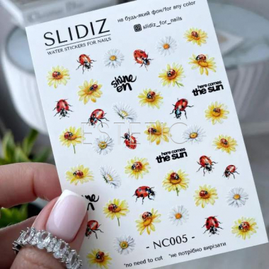 Cлайдеры для ногтей SLIDIZ NC-005 без лишней пленки, ромашки, подсолнечник, лето