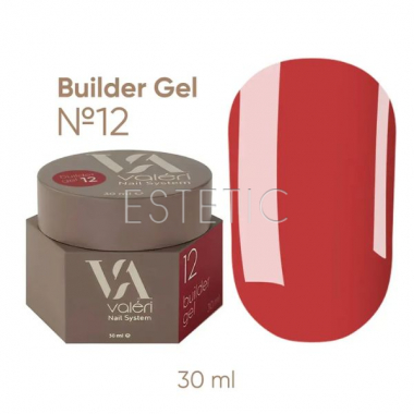 Гель для нігтів Valeri Builder Gel №12 яскравий червоний, 30 мл