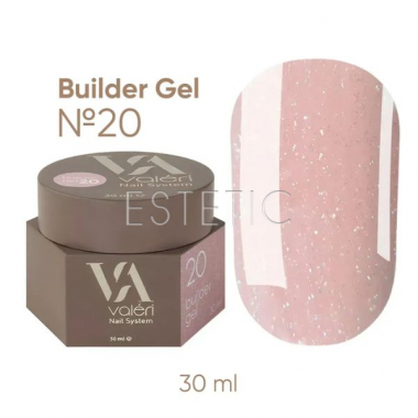 Гель для ногтей Valeri Builder Gel №20 классический нюд с сияющим микроблеском, 30 мл