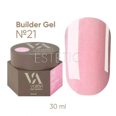 Гель для ногтей Valeri Builder Gel №21 розовый с сияющим микроблеском, 30 мл