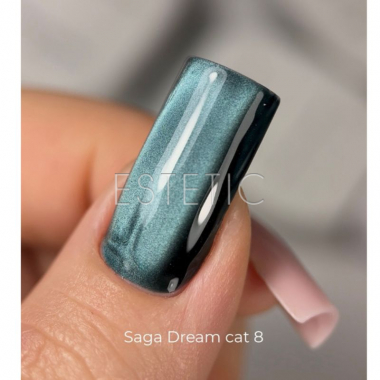 Гель лак SAGA Dream cat 08 шелковый кошачий глаз, темный аквамарин, 10 мл