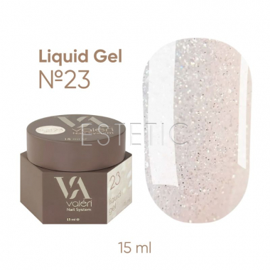 Жидкий гель для ногтей Valeri Liquid Gel №23 пастельный розовый с серебрянным и жемчужным шиммером, 15 мл
