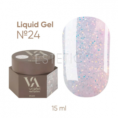 Рідкий гель для нігтів Valeri Liquid Gel №24 пастельний бузковий з блискітками хамелеон, 15 мл