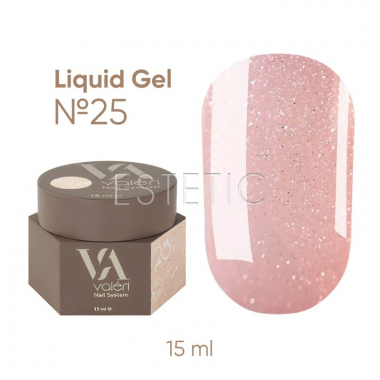 Жидкий гель для ногтей Valeri Liquid Gel №25 бежево-розовый пудровый с шиммером, 15 мл