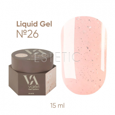 Жидкий гель для ногтей Valeri Liquid Gel №26 бежевый телесный с шиммером 15 мл