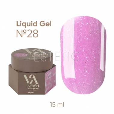 Жидкий гель для ногтей Valeri Liquid Gel №28 яркий розово-лиловый с розовыми блестками, 15 мл