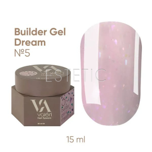 Гель для ногтей Valeri Builder Gel Dream №05 пастельно-розовый нюд с розовыми блесточками опал,15 мл
