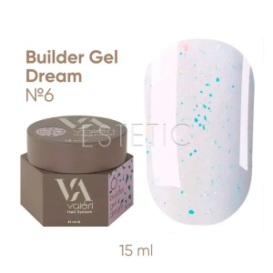 Гель для ногтей Valeri Builder Gel Dream №06 молочно-лиловый с бирюзовыми блесточками,15 мл