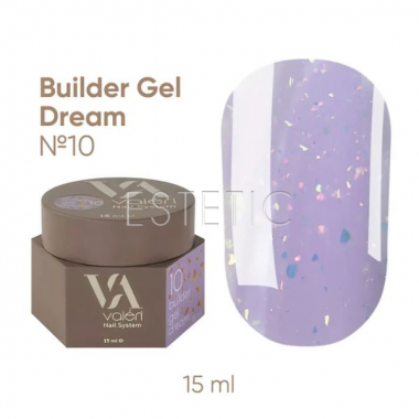 Гель для ногтей Valeri Builder Gel Dream №10 нежная лаванда с золотыми блесточками,15 мл