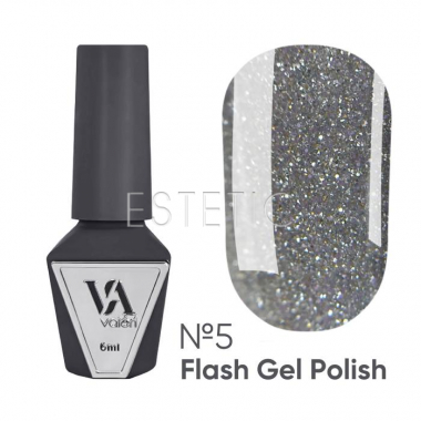 Гель лак Valeri Flash 05 светоотражающий теплый серебряный с блестками шампань, 6 мл