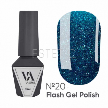 Гель лак Valeri Flash 20 светоотражающий сине-голубой лазурный, 6 мл