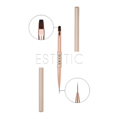 Кисточка двухсторонняя DARK бежевая, лайнер 11 мм+плоский квадратный гель 9 мм